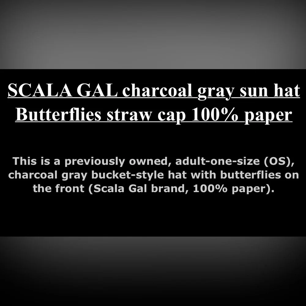 SCALA GAL charcoal gray‎ sun hat Butterflies straw cap 100% paper